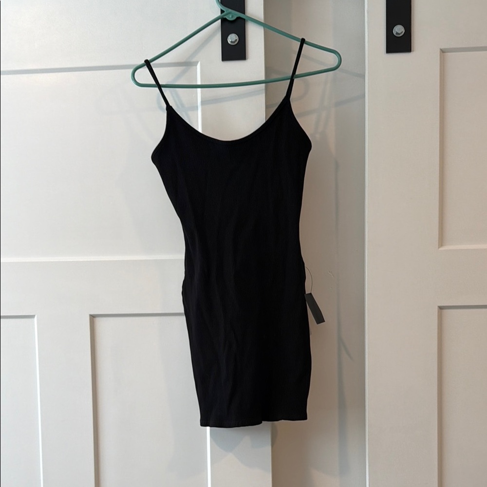 Lulu's Black Ribbed Mini Slip Dress